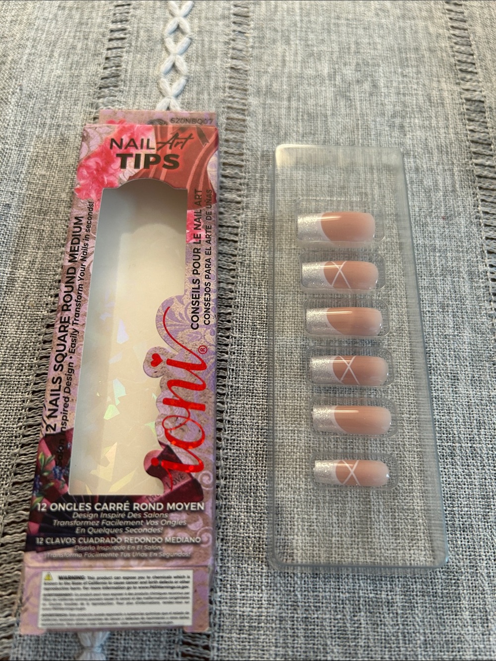 Press-On Nails with Silver French Accent